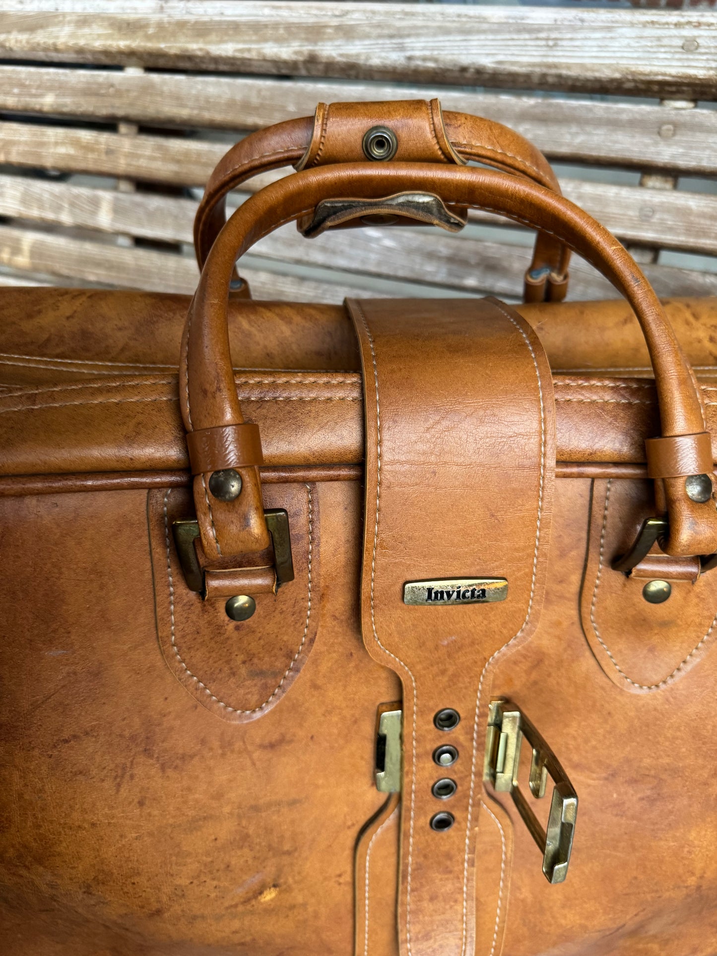 Vintage Invicta Presidio Modena Italian Leather  Carry On Luggage Caramel Patina